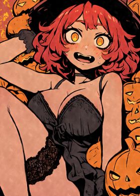 Halloween Witch with Pumpkins