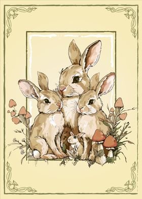 Cute Cottagecore Rabbit Family