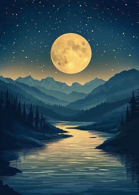 Full Moon Over Mountains