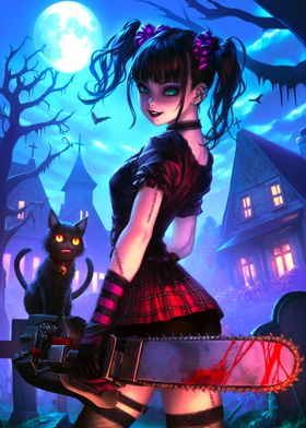 Gothic Girl with Chainsaw