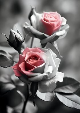 Pink Rose in Black and White