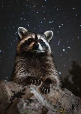 Raccoon Under Night Sky