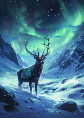 Majestic Deer Under Aurora Borealis