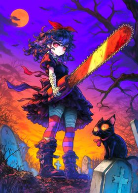 Chainsaw Girl in Graveyard