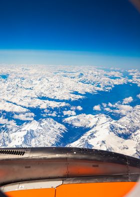 Snowy Mountain Range from Airplane