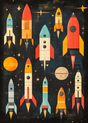 Retro Rocket Space Art