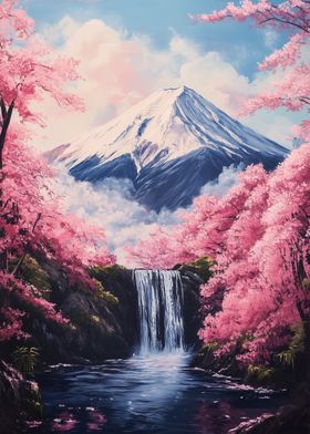 Mountain Fuji Waterfall Sakura