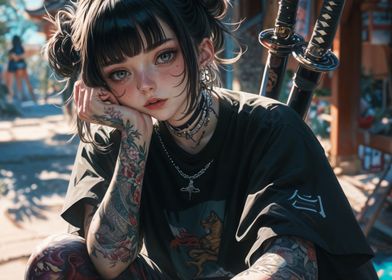 girl tattoo katana