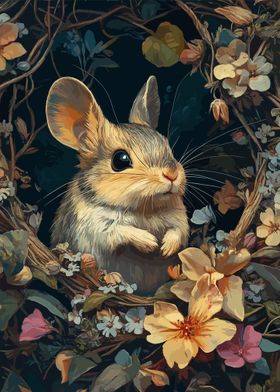 Cute Mouse in Flowers