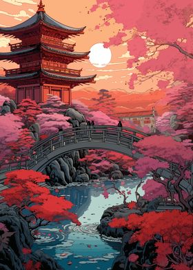 Japanese Anime Garden Sunset