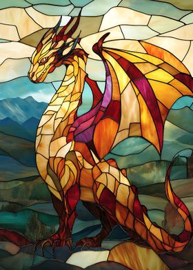 Majestic Stained Glass Mountain Dragon 