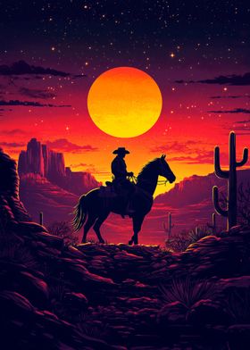 Cowboy Silhouette Sunset