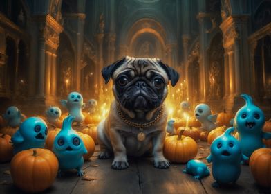 Pug with Ghostly Friends,Halloween Party