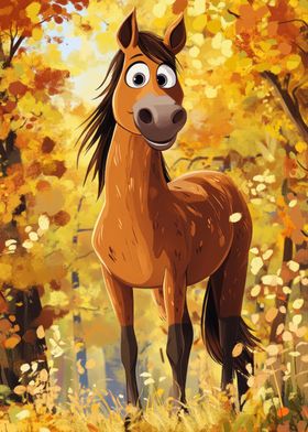 Horse in Autumn Forest