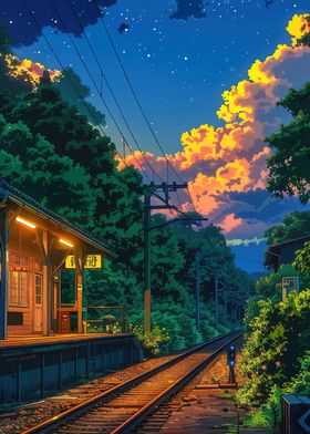 Japanese Train Station at Dusk