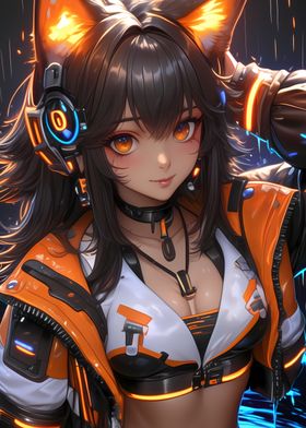 Cyberpunk Anime Girl Orange