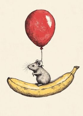 Mouse On Banana Balloon