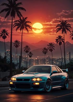 Nissan R34  Synthwave City View