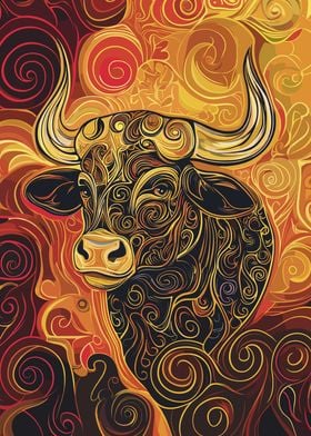 Swirl Bull Taurus Art