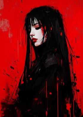 Red and Black cyberpunk Anime Girl