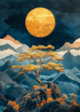 Golden Tree Mountain Landscape