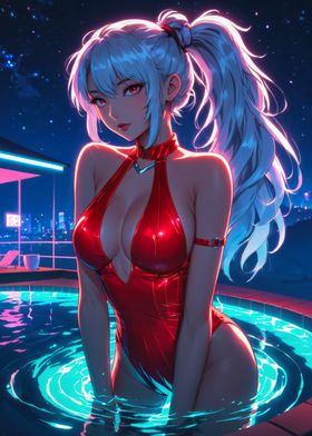 Anime Girl in Red Swimsuit