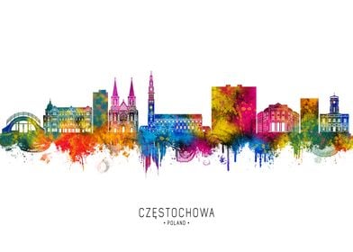 Częstochowa Skyline Watercolor