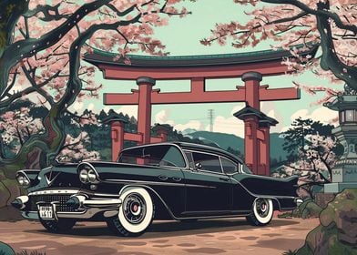 Classic Car in Cherry Blossom