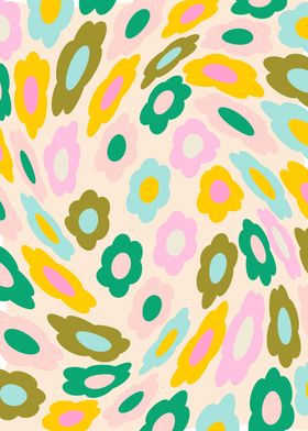 Retro Flower Pattern in Preppy Aesthetic Pastels