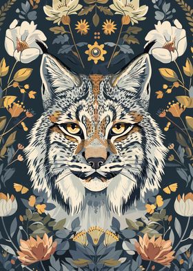 Lynx in Floral Frame