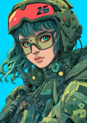 Cyberpunk Green Eye Female Soldier