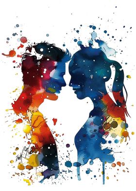 Watercolor Couple Silhouette