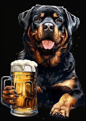 Rottweiler with Beer