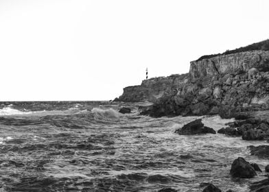 Lighthouse Coast sea black and white