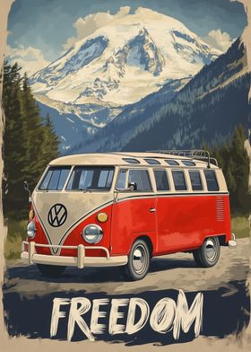 The VW Bulli Bus Travel Poster