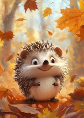 Smiling Hedgehog in Autumn