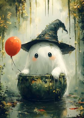 Cute Ghost in a Cauldron