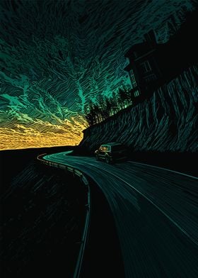 Night Drive on Winding Road