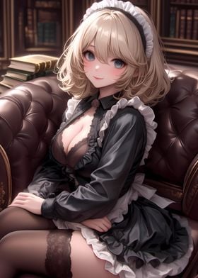 Anime Girl Maid in Black Dress