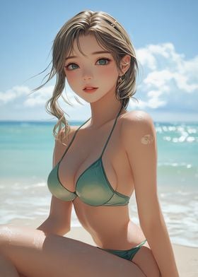 Anime Elvish Girl in Green Bikini