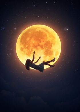 Woman Floating by the Moon