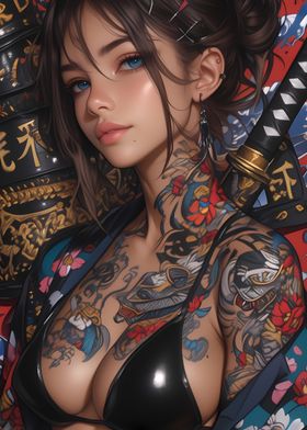 Japanese Tattooed Woman with Katana