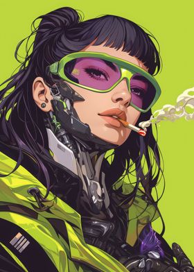 Cyberpunk Woman with Cigarette