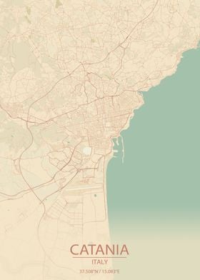 Catania Italy Vintage Style City Map