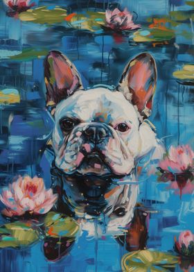 French Bulldog in Water Lilies