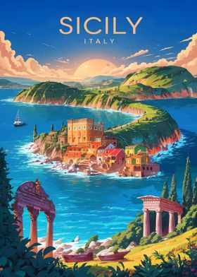 Sicily Italy Travel Poster