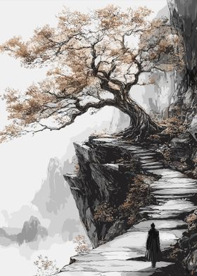 Mountain Path with Tree