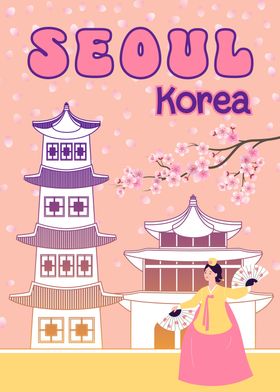 Korea Seoul Pastel Travel Poster