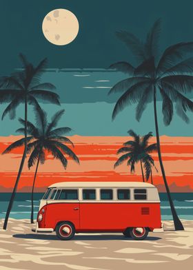 The Vintage Van Beach Sunset Travel