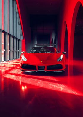 Red Ferrari in Showroom